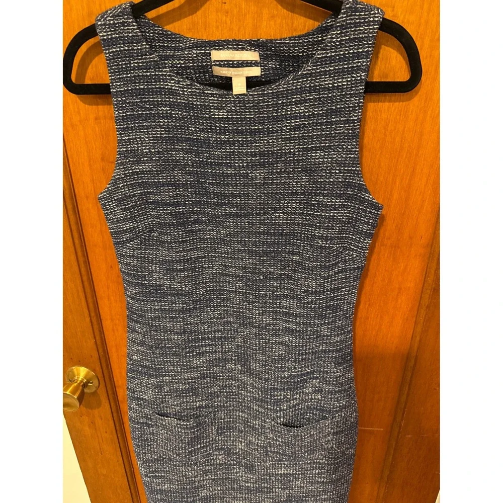 Banana Republic sheath dress 8 navy tweed lined sleeveless Italian cotton blend - Picture 4 of 16